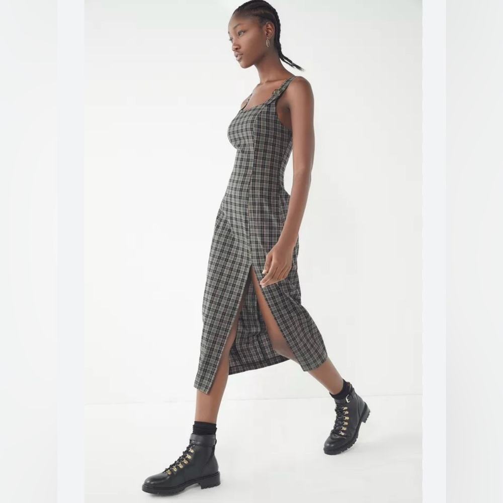 Urban Outfitters Charlotte Plaid Pinafore Midi Dress